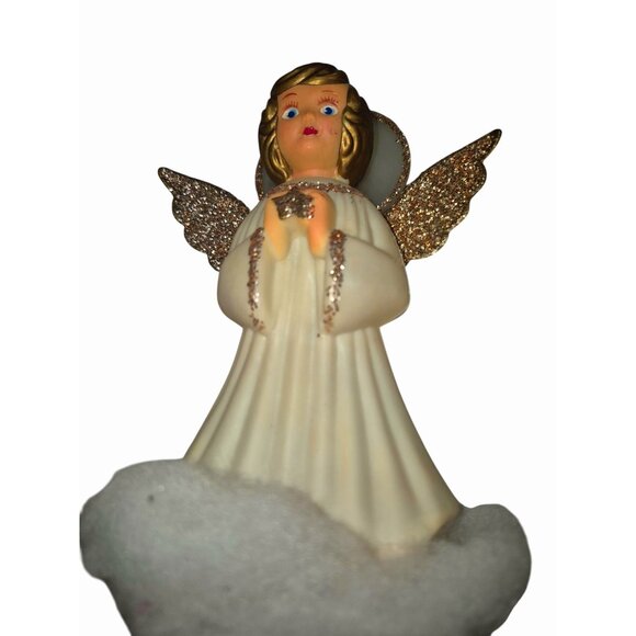 Vintage Ceramic & Fabric Angel Figurines Set - Glitter Wings Cloud Base - Home D - Picture 2 of 10